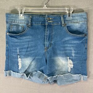 Between Us Women's Size 16 Denim Jean Shorts Distressed Frayed Hem‎ Blue